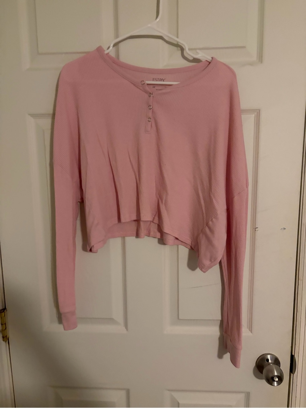 Pink Ribbed Henley Crop Top